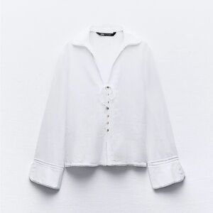 Zara linen blend long sleeve white top